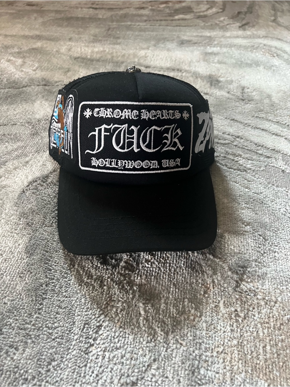 Chrome Hearts Black Logo Patch Baseball Cap with Side Graphics